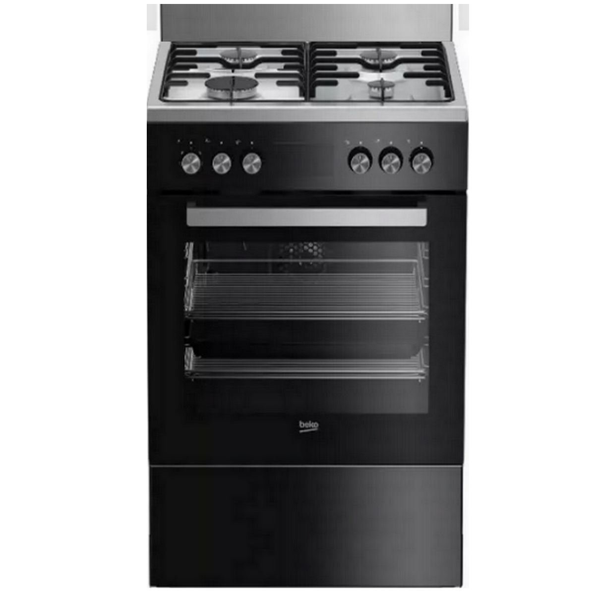20938606-3-1520-2 Cuisinière à gaz noire Beko FSG52010GBC 65L 4 brûleurs – Image 1
