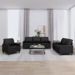 Ensemble de canapés 3 pièces vidaXL avec coussins en similicuir noir